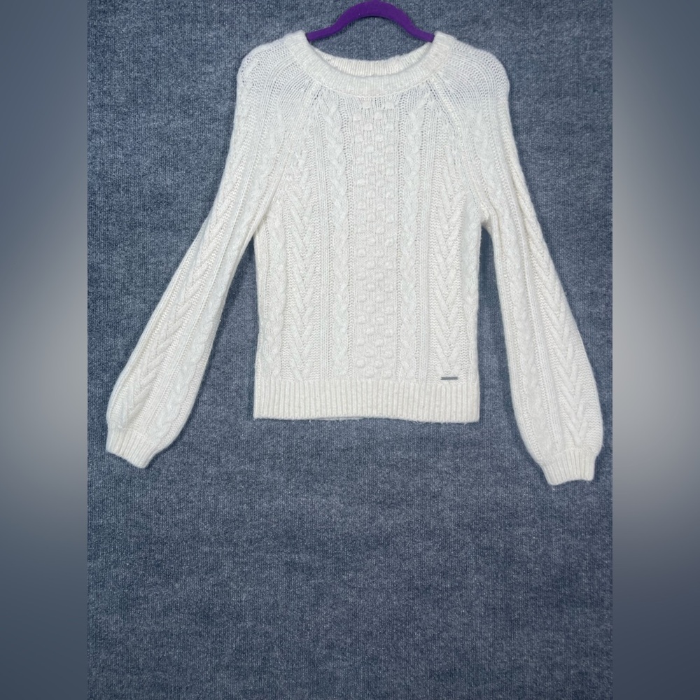 Abercrombie&Fitch Womens Med‎ Ivory Chunky Knit Balloon Sleeve Fisherman Sweater